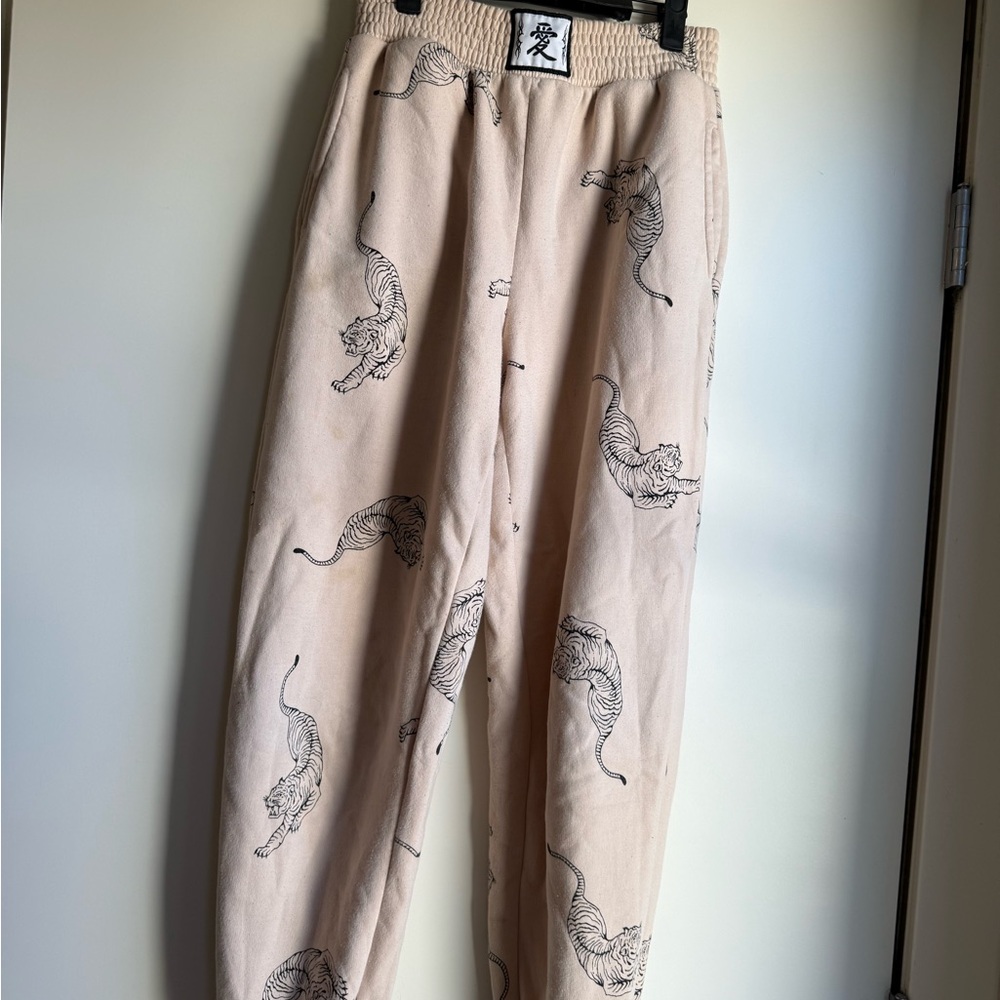 Bershka Beige Tiger Print Sweatpants